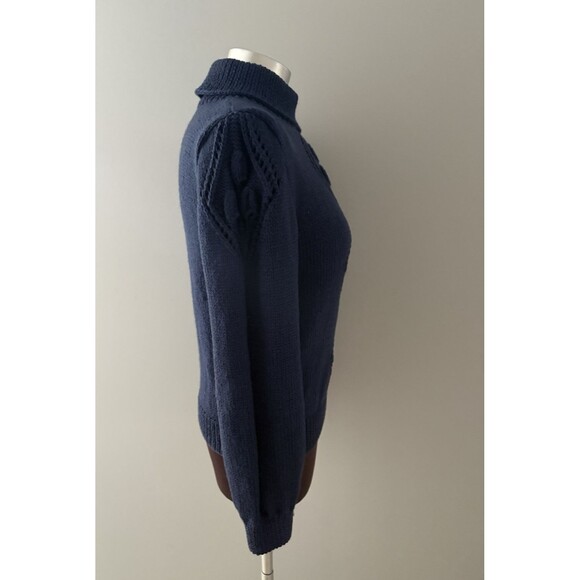Vintage Mark Shale Sweater Size Medium Blue Wool Turtleneck Hand Knitted Tulips - Picture 4 of 11